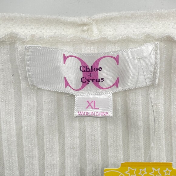 NWT CHLOE + CYRUS Cream White Ribbed Stretch Button Cardigan Sweater Size XL - Picture 3 of 4